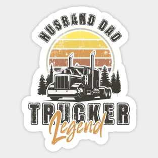 Retro sunset long haul truck, Husband Dad Trucker Legend Sticker